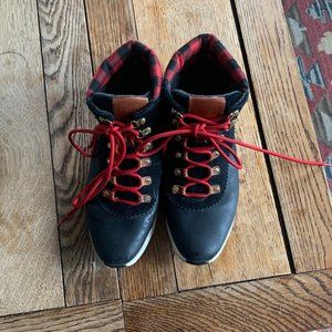 Cole Haan Zerogrand Black with Red plaid boots